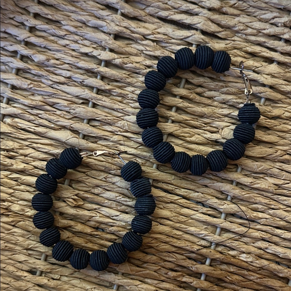 Elegant Black Beaded Hoop Earrings